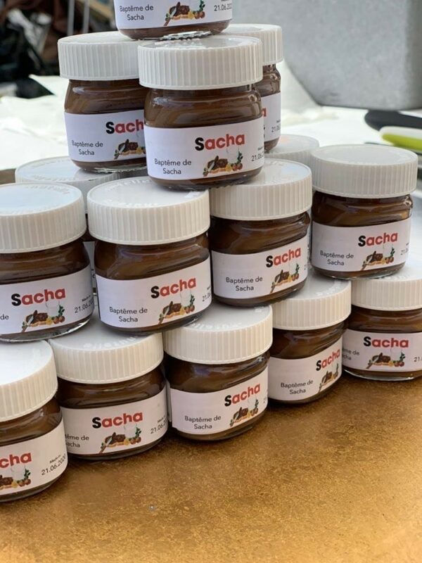 Mini pot de Nutella personnalisé pour mariage et baptême